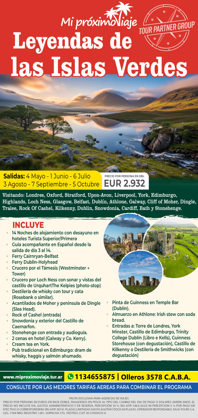 CIRTUITO: LEYENDAS DE LAS ISLAS VERDES SALIDA DESDE LONDRES